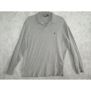 Polo Ralph‎ Lauren Long Sleeve Polo Shirt Gray Heathered Cotton Men's XL
